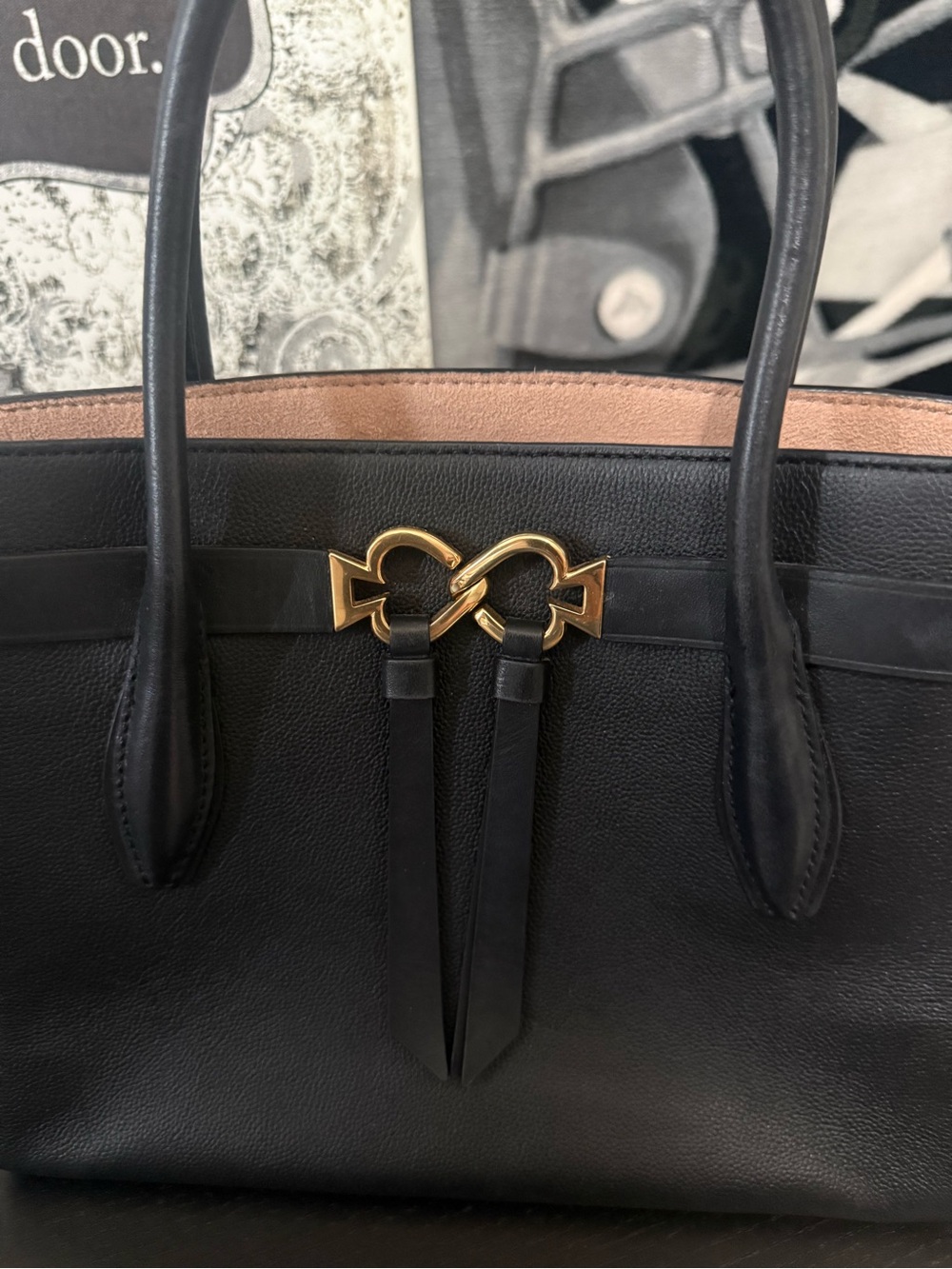 Black Leather Tote with Gold Hardware